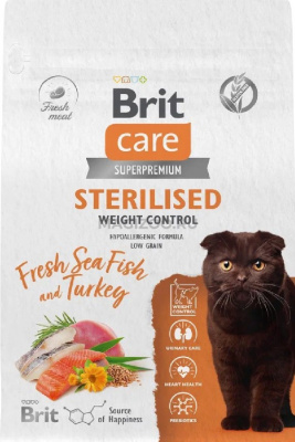BRIT CARE,Сухой корм с морск.рыбой и инд. д/стер.кош "Cat Sterilised Weight Control", 0.4кг