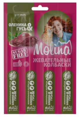 МОЛИНА лак-во Жевательные колбаски д/кошек оленина и гусь 20 г. 4 шт.