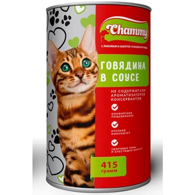 Chammy консерва для кошек 415 г.  говядиной  в соусе