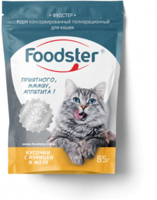 Foodster пауч для кошек курица кусочки в желе 85г	
