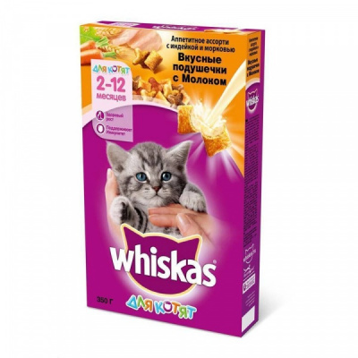 Вискас Вкусные подушечки д/котят с молоком  350 г