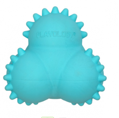 Playology дентальный жевательный тройной мяч  SQUEAKY BOUNCE BALL для щенков 4-8 месяцев с ароматом арахиса, цвет голубой