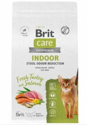 BRIT CARE, Сухой корм с инд. и лососем д/взр.кош "Cat Indoor Stool Odour Reduction", 1.5 кг