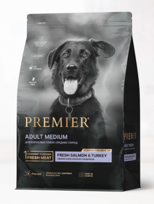 Premier Dog Salmon&Turkey ADULT Medium (Свежее филе лосося с индейкой для собак средних пород) 1 кг
