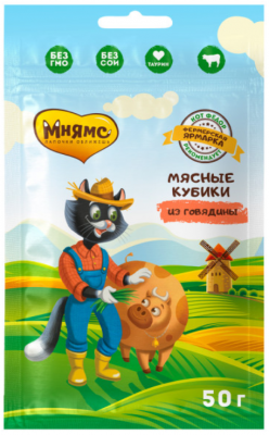 Мнямс Лакомство для кошек «мясные кубики» из говядины линии Кот Федор "Фермерская Ярмарка" 50г 