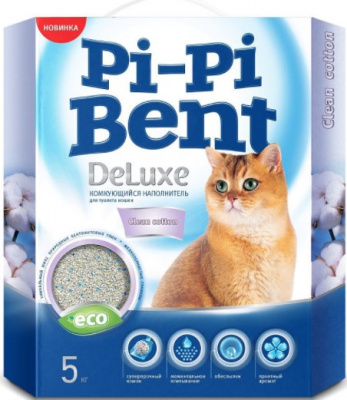 PI-PI-BENT наполнитель комкующий Deluхe Clean Cotton коробка 5 кг.