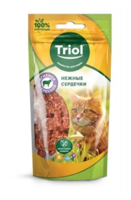 Нежные сердечки из ягненка с треской для кошек, 40г, Triol	