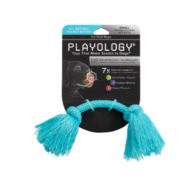 Playology жевательный канат DRI-TECH ROPE для собак мелких пород с ароматом арахиса, маленький, цвет голубой 