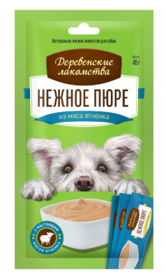Деревенские лакомства Пауч Нежное пюре из мяса ягненка для собак, 40гр	