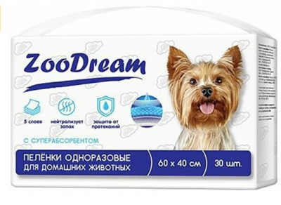 Пеленки впитывающие одноразовые для животных «ZOODREAM», 60х40 см, 30 шт. (рыжие)