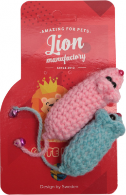 Игрушка для кошки Lion Мышь 7 см вязанная с бубенчиком LMG-K0014-B (2шт/уп)			
