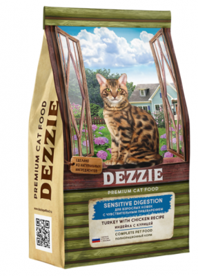 DEZZIE Sensitive Digestion Cat Сухой корм для взрослых кошек с чувствительным пищеварением 2кг Индейка с Курицей