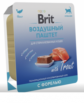 BRIT PREMIUM, Воздушный паштет для стерилизованных кошек, Форель, 100гр,