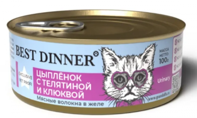 Best Dinner Urinary консервы для кошек Цыпленок с телятиной и клюквой 0,1 кг. Eхclusive VET PROFI