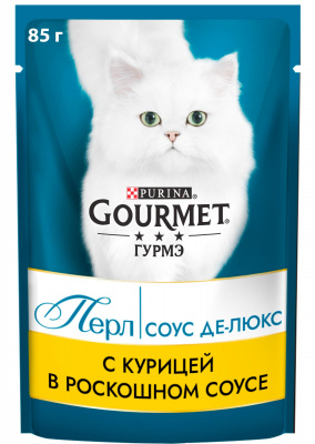 Gourmet Перл Соус Де-люкс для кошек с курицей в соусе, 85 г пауч