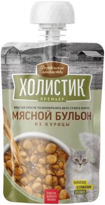 Деревенские лакомства Бульон для кошек Холистик из курицы 90г  