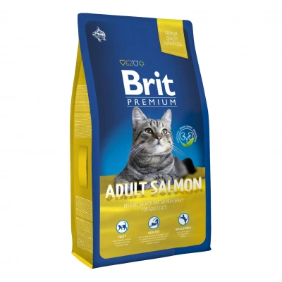 Брит Premium Cat Adult Salmon сухой корм премиум класса с лососем для взрослых кошек. 8 кг				
