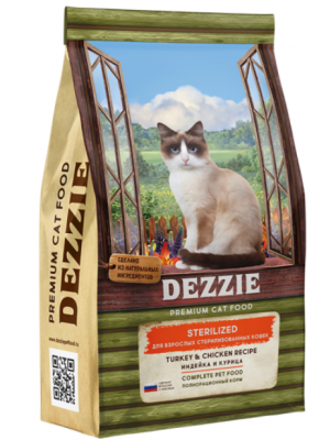 DEZZIE Sterilized Cat Сухой корм для взрослых стерилизованных кошек 2кг Индейка и Курица