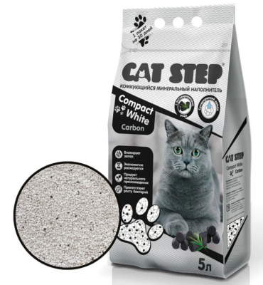 CAT STEP наполнитель комкующий минеральный  Compact White Carbon, 5 л