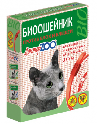 Ошейник п/экт Доктор Зоо БИО  д/кошек и мелких собак  Красный  35 см