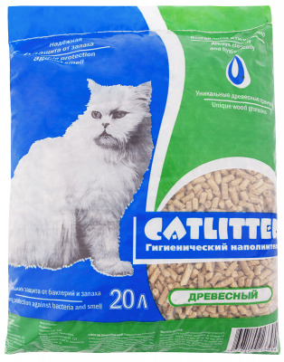 CATLITTER наполнитель впитывающий 20л (12кг) (древесные гранулы 8-10 мм)