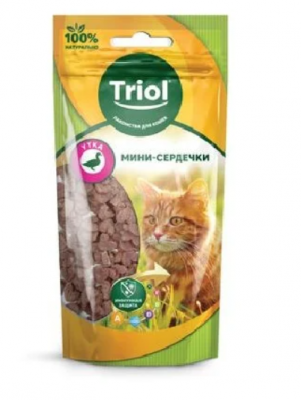 Мини-сердечки из утки для кошек, 40г, Triol	