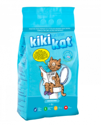 Бентонитовый наполнитель для кошачьего туалета "KikiKat" супер-белый комкующийся с ароматом "Горная свежесть"  5 л. 