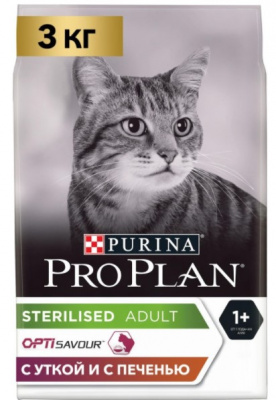 PRO PLAN д/кошек, кастрированные/стерилизованные  утка/печень 3 кг