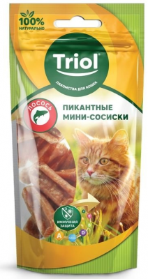ТРИОЛЬ лак-во д/кошек пикан. мини сосиски из лосося 50 гр