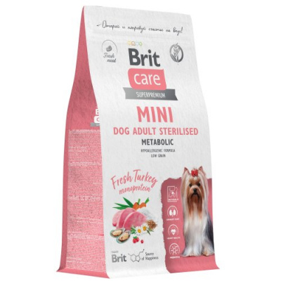 BRIT CARE Mini, Сухой корм с индейк. для стер.соб.мин.п,"Adult Sterilised. Metabolic",1.5кг