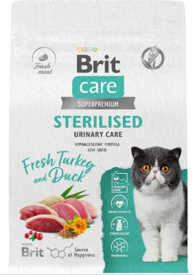 BRIT CARE, Сухой корм с индейкой и уткой д/стер.кошек "Cat Sterilised Urinary Care", 0.4 кг