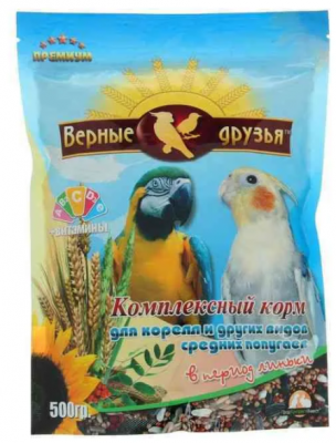 Верные друзья д/карелл и средних попугаев 500 г в период линьки 