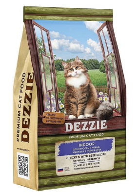 DEZZIE Indoor Adult Cat Сухой корм для взрослых кошек, живущих в помещении 2кг Курица с Говядиной