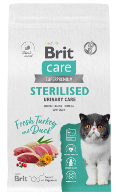 BRIT CARE, Сухой корм с индейкой и уткой д/стер.кошек "Cat Sterilised Urinary Care", 1.5 кг