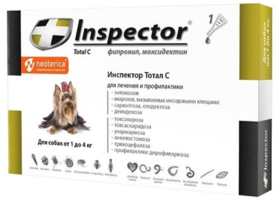 Инспектор Quadro капли от вн. и внеш. паразитов д/собак от 1-4  кг 1 пипет
