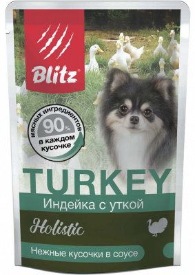 BLITZ корм консер,, д/собак мел, пород  Индейка/Утка 85гр/	