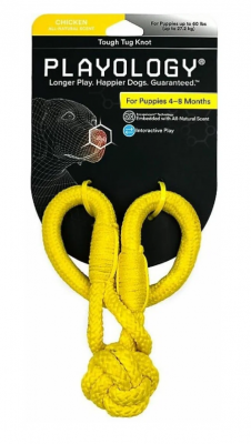 Playology жевательный канат TOUGH TUG KNOT для щенков 4-8 месяцев с ароматом курицы, цвет желтый 