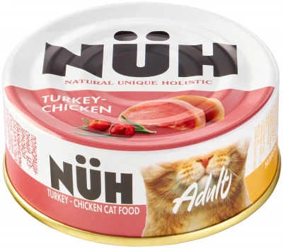 NUH Полнорационный, беззерновой влажный корм для взрослых кошек. Индейка и цыплёнок, 100 г