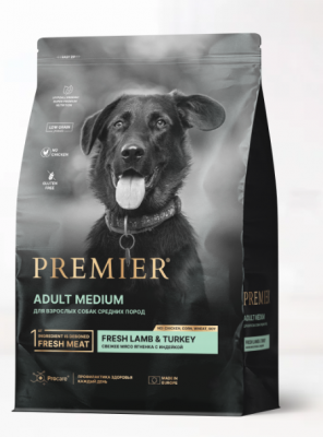 Premier Dog Lamb&Turkey ADULT Medium (Свежее мясо ягненка с индейкой для собак средних пород) 1 кг			