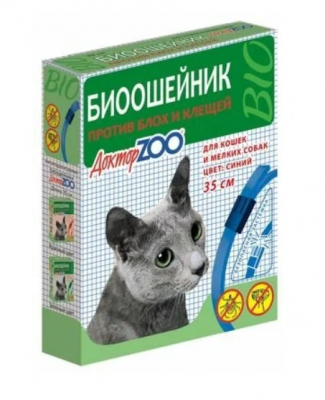 Ошейник п/экт Доктор Зоо БИО  д/кошек и мелких собак  Синий 35 см