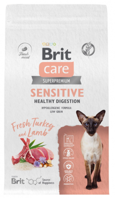 BRIT CARE, Сухой корм с инд. и ягнёнком д/взр.кош "Cat Sensitive Healthy Digestion", 0.4 кг