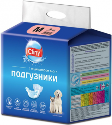 Cliny подгузники д/собак, кошей 5-10 кг, размер M 9 шт