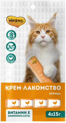 МНЯМС  крем лакомство д/кошек с курицей 15 г.