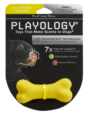 Playology двухслойная жевательная косточка DUAL LAYER BONE для собак мелких пород с ароматом курицы, маленькая, цвет желтый 