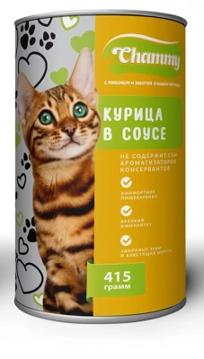 Chammy консервы для кошек 415 г.  курица  в соусе