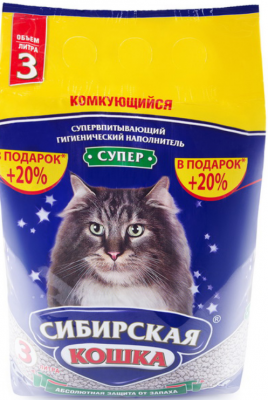 СИБИРСКАЯ КОШКА наполнитель комкующий 3 л СУПЕР