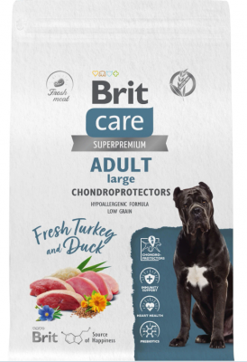 BRIT CARE, Сухой корм с инд. и уткой д/соб.круп.пор. "Dog Adult Large Chondroprotectors",3кг
