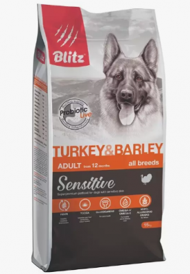 BLITZ  ADULT Turkey&Barley полнорационный сухой корм для взрослых собак 2кг