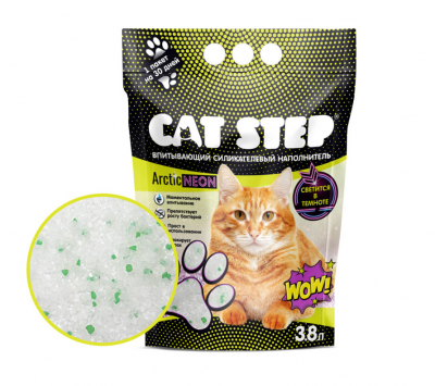 CAT STEP наполнитель впитывающий силикагелевый  Arctic Neon, 3,8 л