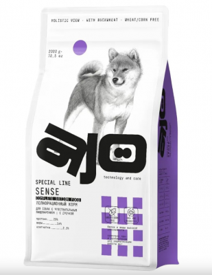 AJO Dog Sense сух. д/соб. с чувствит. пищевар. с гречкой 2кг		